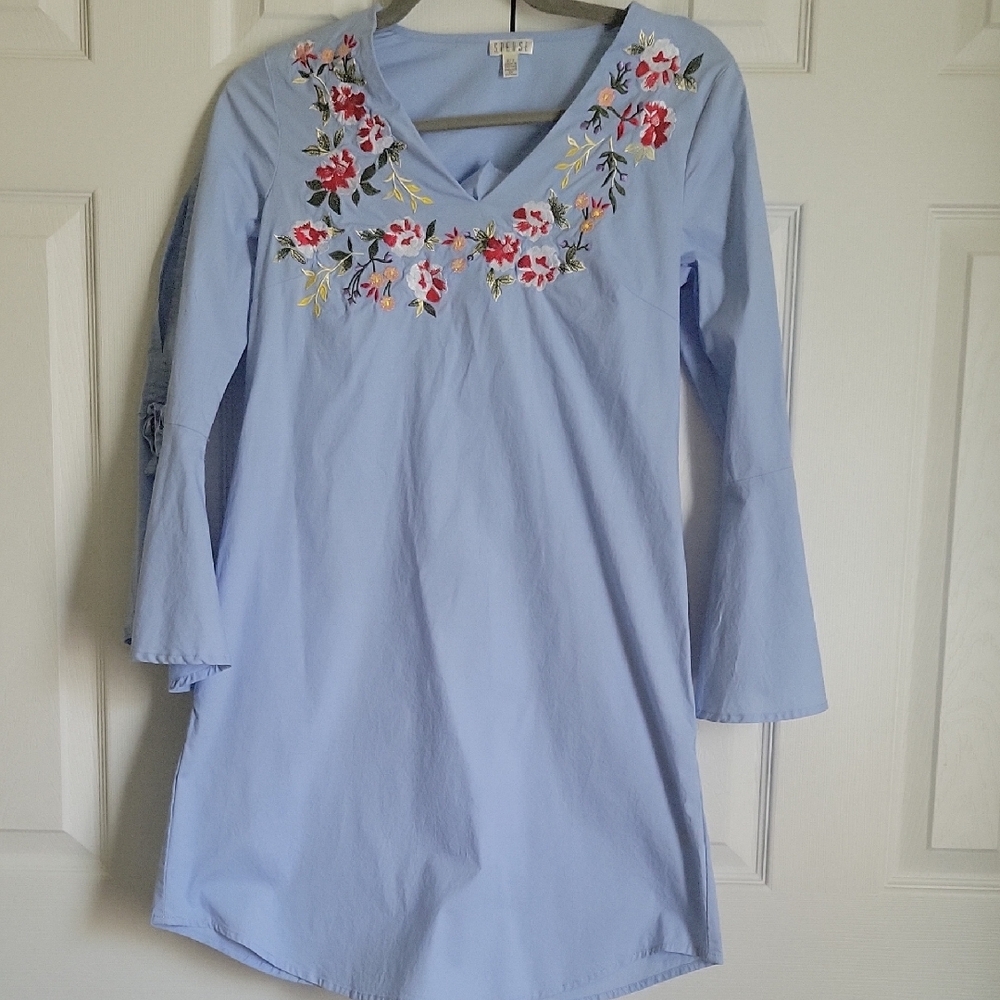 Blue Embroidered Tunic Top